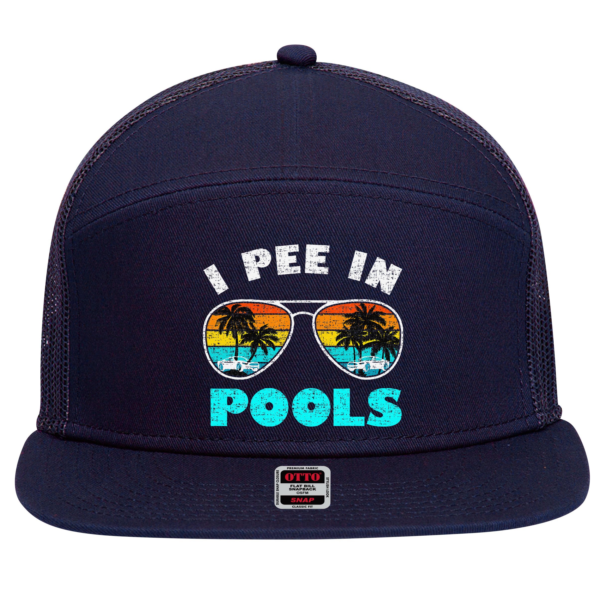 I Pee In Pools Sunglasses Summer Vacation Swimming 7 Panel Mesh Trucker Snapback Hat