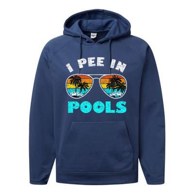 I Pee In Pools Sunglasses Summer Vacation Swimming Performance Fleece Hoodie