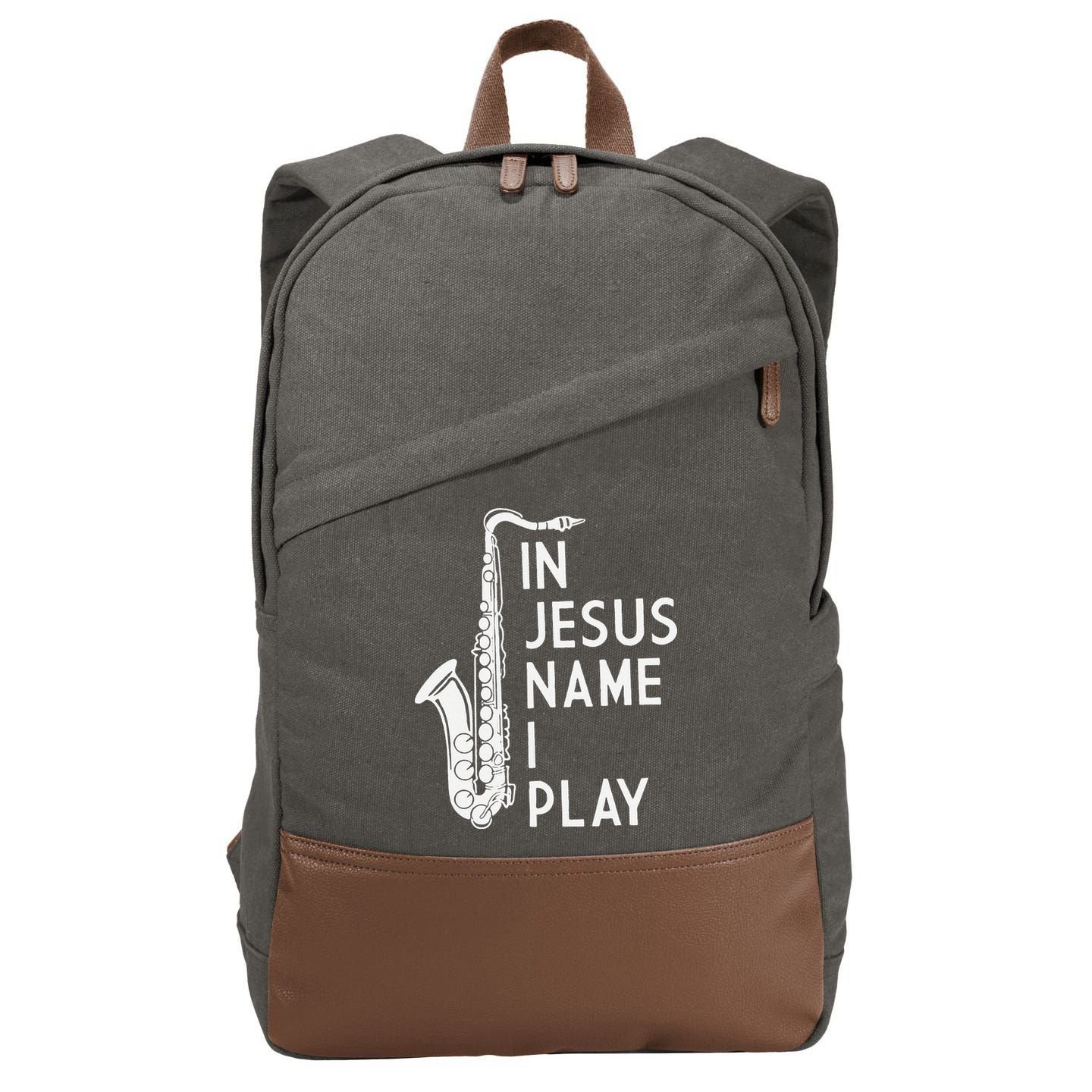 I Play In The Name Of Jesus Saxophone Christian Musician Cotton Canvas Backpack