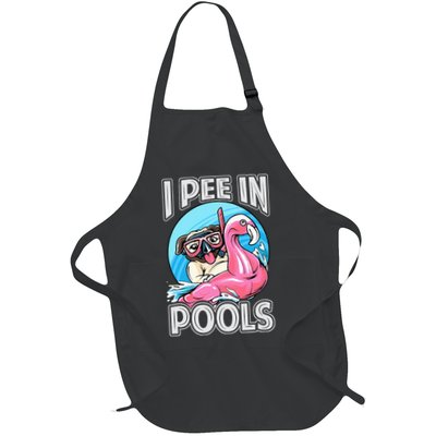 I Pee In Pools Funny Dog Swimming Pool Jokes Full-Length Apron With Pockets