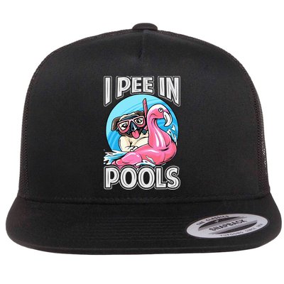 I Pee In Pools Funny Dog Swimming Pool Jokes Flat Bill Trucker Hat