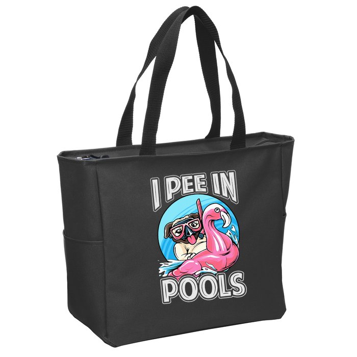 I Pee In Pools Funny Dog Swimming Pool Jokes Zip Tote Bag