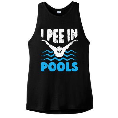 I Pee In Pools Funny Swimmer Swimming Coach Player Graphic Ladies PosiCharge Tri-Blend Wicking Tank