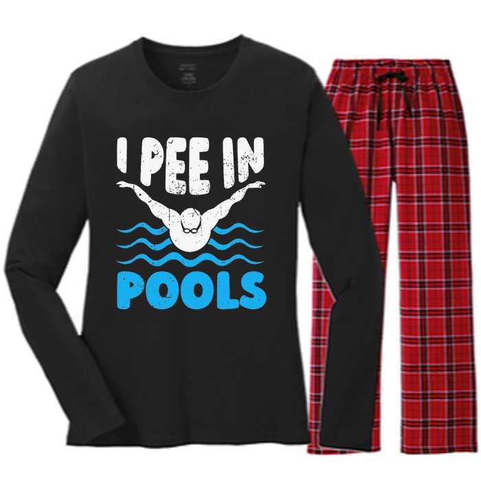 I Pee In Pools Funny Swimmer Swimming Coach Player Graphic Women's Long Sleeve Flannel Pajama Set 