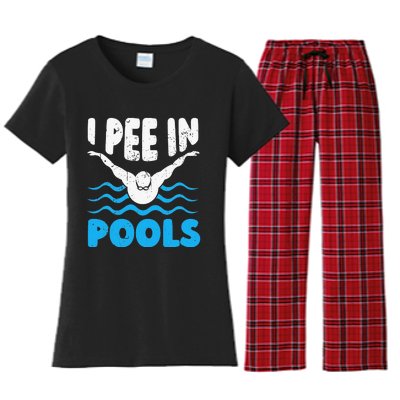 I Pee In Pools Funny Swimmer Swimming Coach Player Graphic Women's Flannel Pajama Set