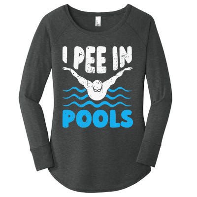 I Pee In Pools Funny Swimmer Swimming Coach Player Graphic Women's Perfect Tri Tunic Long Sleeve Shirt