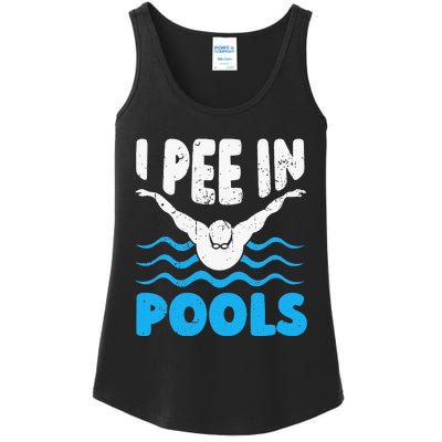 I Pee In Pools Funny Swimmer Swimming Coach Player Graphic Ladies Essential Tank