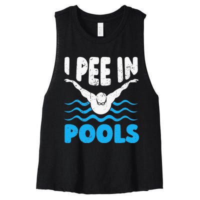 I Pee In Pools Funny Swimmer Swimming Coach Player Graphic Women's Racerback Cropped Tank