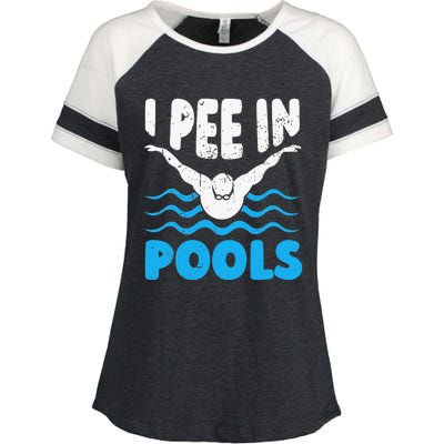 I Pee In Pools Funny Swimmer Swimming Coach Player Graphic Enza Ladies Jersey Colorblock Tee