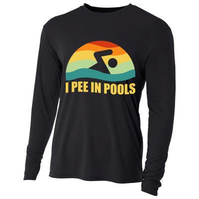 I Pee In Pools Retro Vacation Humor Swimming I Pee In Pools Cooling Performance Long Sleeve Crew