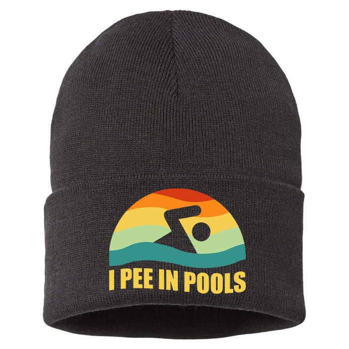I Pee In Pools Retro Vacation Humor Swimming I Pee In Pools Sustainable Knit Beanie