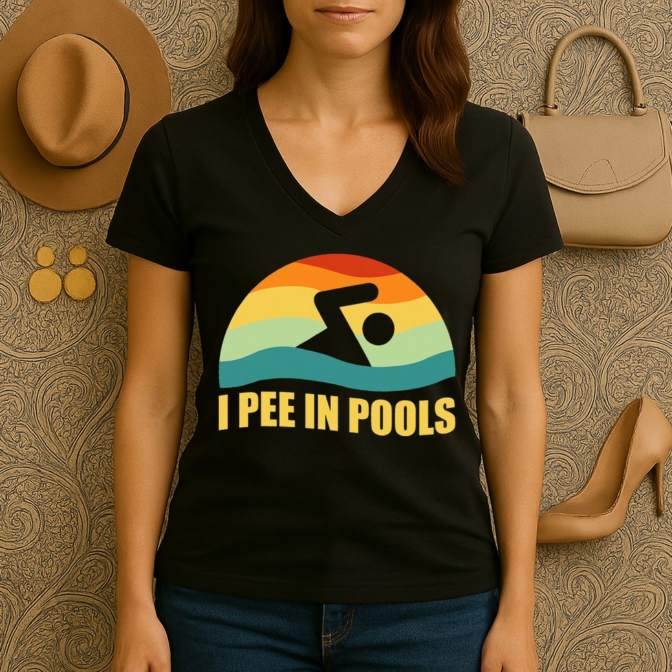 I Pee In Pools Retro Vacation Humor Swimming I Pee In Pools Women's V-Neck T-Shirt