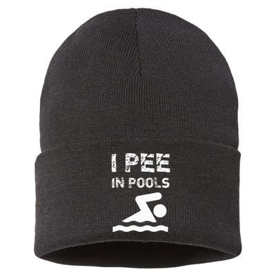 I Pee In Pools Funny Swimming Sarcastic Swim Saying Sustainable Knit Beanie