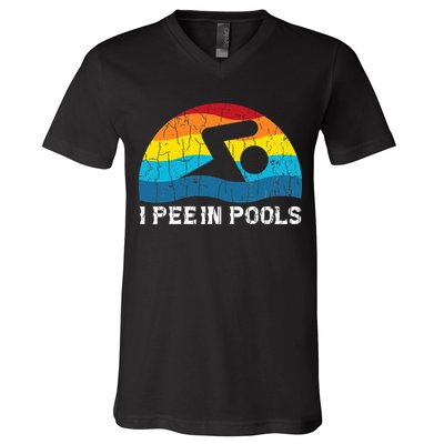 I Pee In Pools Funny Swimmer Swimming Coach Player V-Neck T-Shirt
