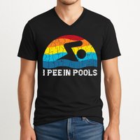 I Pee In Pools Funny Swimmer Swimming Coach Player V-Neck T-Shirt