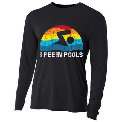 I Pee In Pools Funny Swimmer Swimming Coach Player Cooling Performance Long Sleeve Crew
