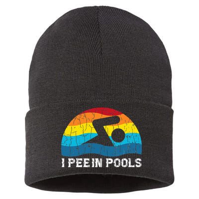 I Pee In Pools Funny Swimmer Swimming Coach Player Sustainable Knit Beanie