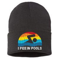 I Pee In Pools Funny Swimmer Swimming Coach Player Sustainable Knit Beanie