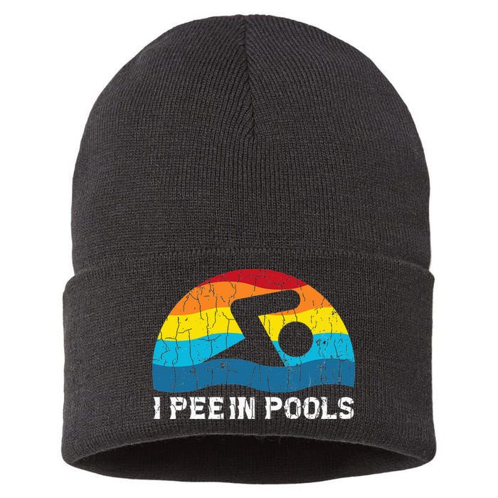 I Pee In Pools Funny Swimmer Swimming Coach Player Sustainable Knit Beanie
