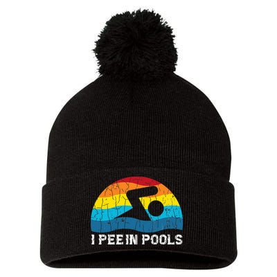 I Pee In Pools Funny Swimmer Swimming Coach Player Pom Pom 12in Knit Beanie