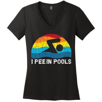 I Pee In Pools Funny Swimmer Swimming Coach Player Women's V-Neck T-Shirt