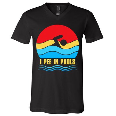 I Pee In Pools Funny Swimmer Coach Player V-Neck T-Shirt