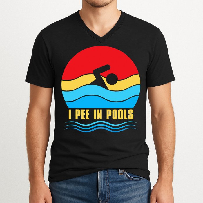 I Pee In Pools Funny Swimmer Coach Player V-Neck T-Shirt