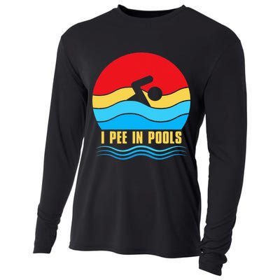 I Pee In Pools Funny Swimmer Coach Player Cooling Performance Long Sleeve Crew