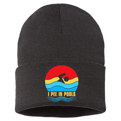 I Pee In Pools Funny Swimmer Coach Player Sustainable Knit Beanie