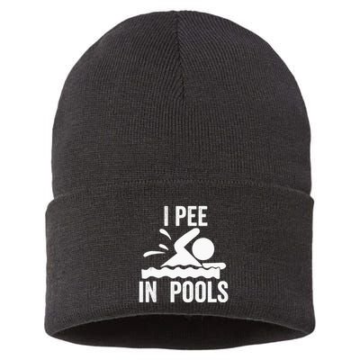 I Pee In Pools Swimming Swim Vacation I Pee In Pools Sustainable Knit Beanie