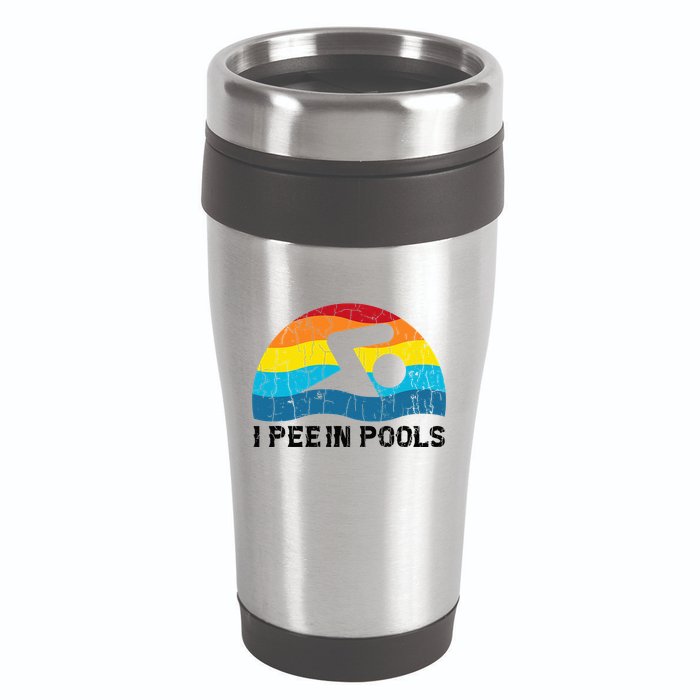 I Pee In Pools Funny Swimmer Swimming Coach Player 16oz Travel Tumbler