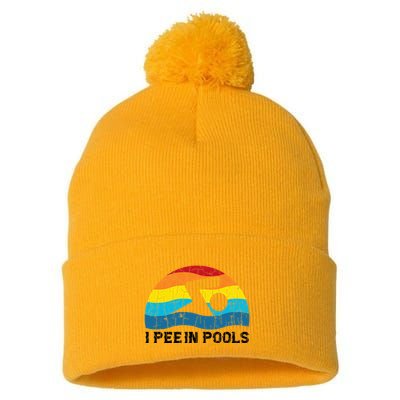 I Pee In Pools Funny Swimmer Swimming Coach Player Pom Pom 12in Knit Beanie