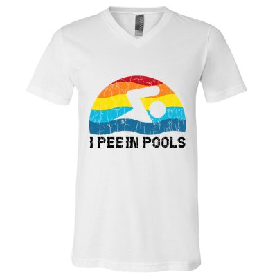 I Pee In Pools Funny Swimmer Swimming Coach Player V-Neck T-Shirt