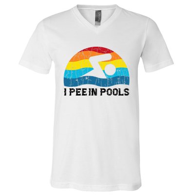 I Pee In Pools Funny Swimmer Swimming Coach Player V-Neck T-Shirt