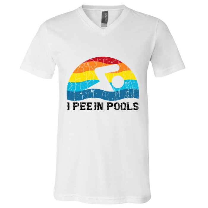 I Pee In Pools Funny Swimmer Swimming Coach Player V-Neck T-Shirt