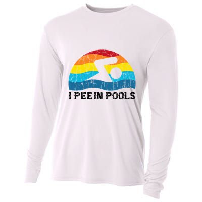 I Pee In Pools Funny Swimmer Swimming Coach Player Cooling Performance Long Sleeve Crew