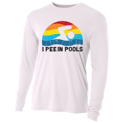 I Pee In Pools Funny Swimmer Swimming Coach Player Cooling Performance Long Sleeve Crew