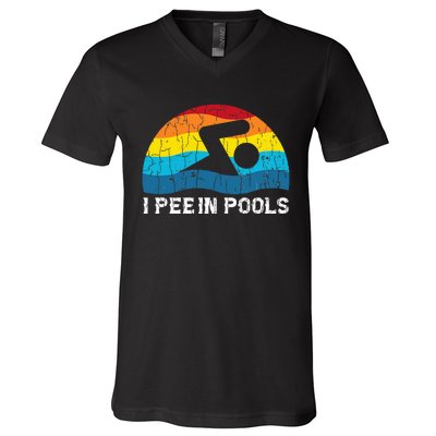 I Pee In Pools Funny Swimmer Swimming Coach Player Graphic V-Neck T-Shirt