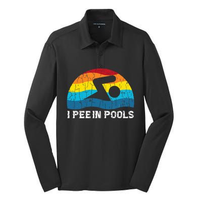 I Pee In Pools Funny Swimmer Swimming Coach Player Graphic Silk Touch Performance Long Sleeve Polo