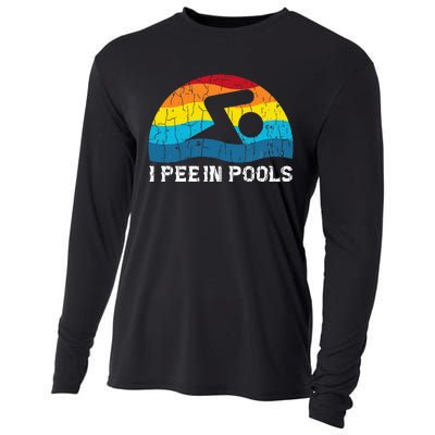 I Pee In Pools Funny Swimmer Swimming Coach Player Graphic Cooling Performance Long Sleeve Crew