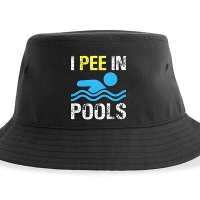 I Pee In Pools Funny Swimming Sayings Summer Sustainable Bucket Hat