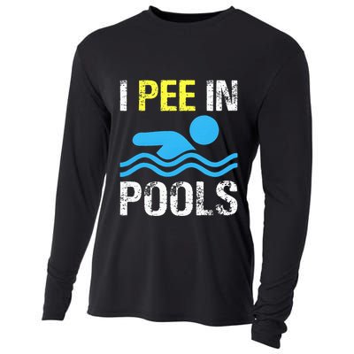 I Pee In Pools Funny Swimming Sayings Summer Cooling Performance Long Sleeve Crew