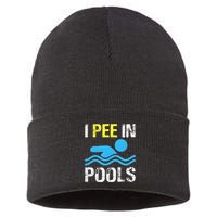 I Pee In Pools Funny Swimming Sayings Summer Sustainable Knit Beanie