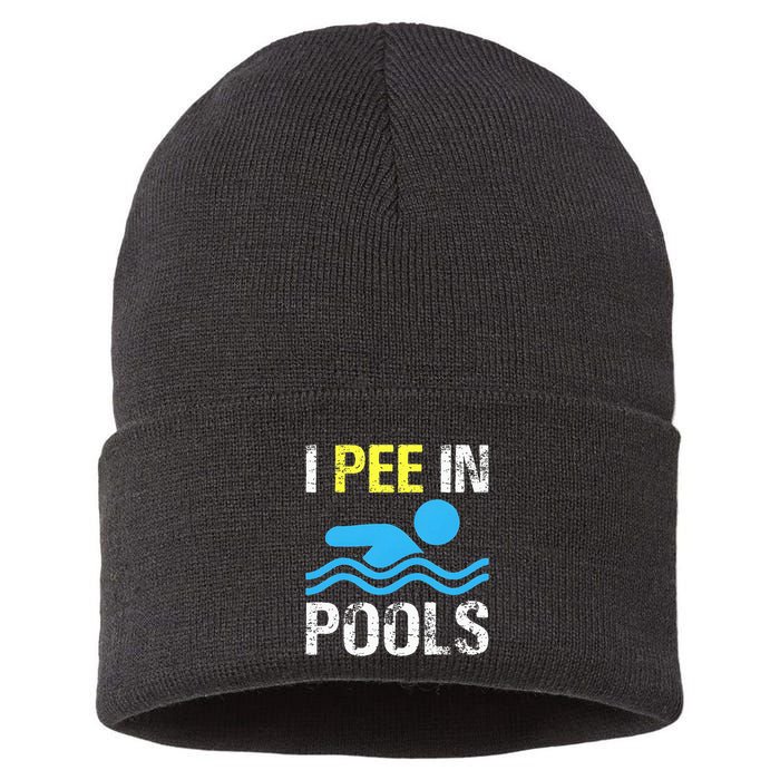 I Pee In Pools Funny Swimming Sayings Summer Sustainable Knit Beanie