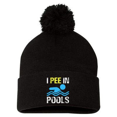 I Pee In Pools Funny Swimming Sayings Summer Pom Pom 12in Knit Beanie