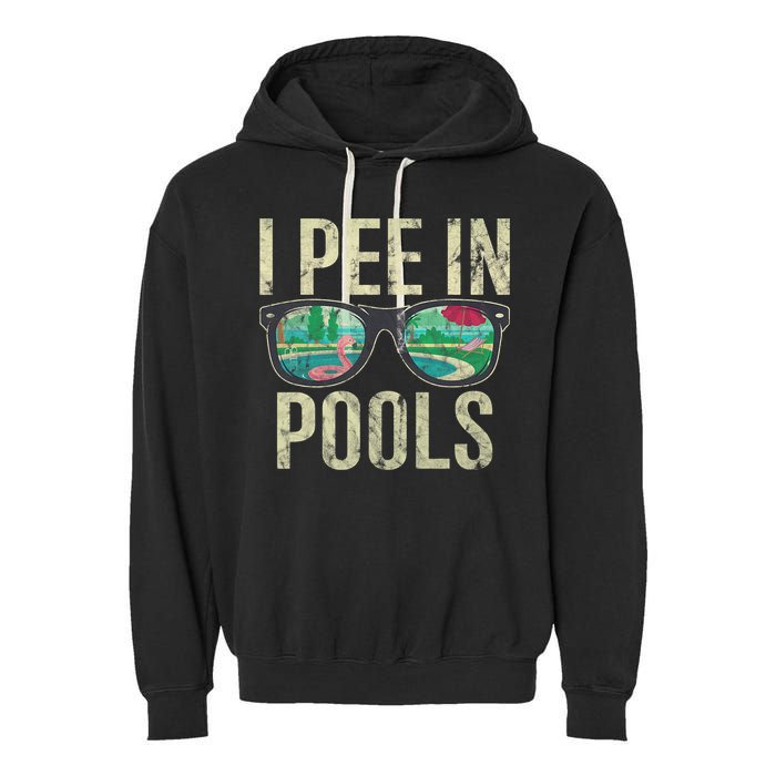 I Pee In Pools Glasses Summer Vacation Funny Garment-Dyed Fleece Hoodie