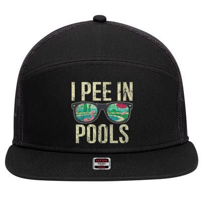 I Pee In Pools Glasses Summer Vacation Funny 7 Panel Mesh Trucker Snapback Hat