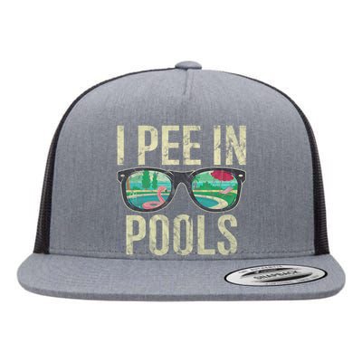 I Pee In Pools Glasses Summer Vacation Funny Flat Bill Trucker Hat