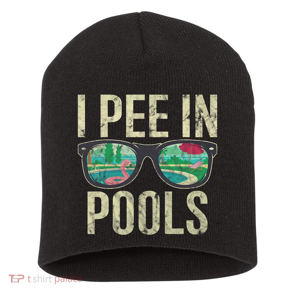 I Pee In Pools Glasses Summer Vacation Funny Short Acrylic Beanie