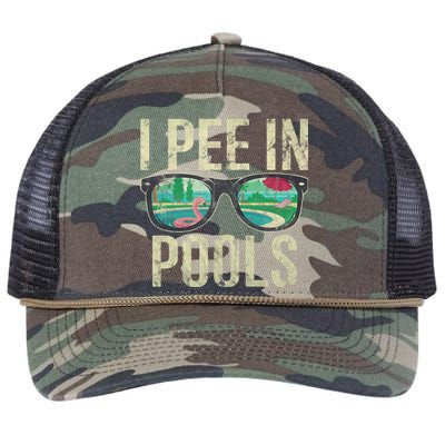 I Pee In Pools Glasses Summer Vacation Funny Retro Rope Trucker Hat Cap